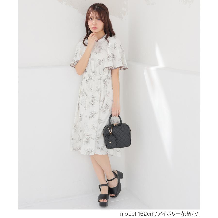 Honeys（ハニーズ） ワンピース 半袖 ひざ丈 大きいサイズ フレア袖 花