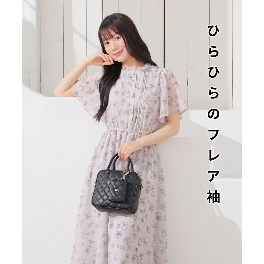 モスキーノ　カシュクール　ロングワンピース　花柄　フレア　半袖　ベルト　総柄 Honeys（ハニーズ） ワンピース 半袖 ロング丈 大きいサイズ フレア袖