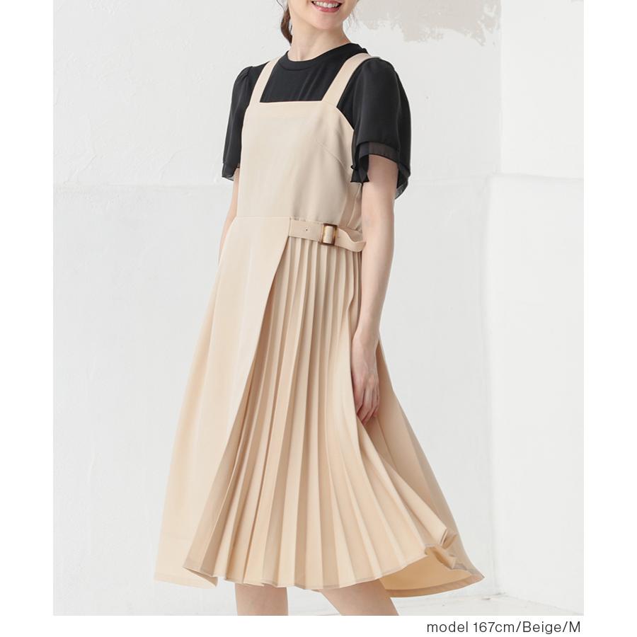 【極美品】archivio ノースリーブ プリーツ ワンピース 40サイズ T／TAツイルラップ風ノースリーブワンピース | human woman