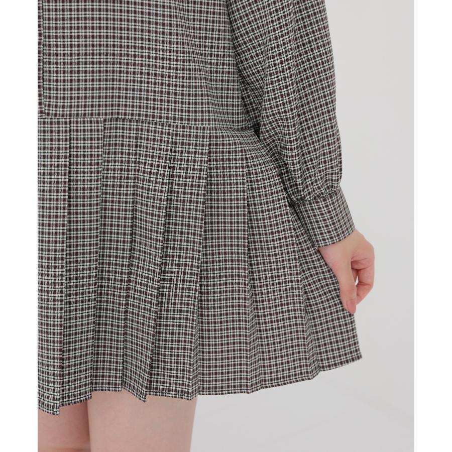 BunnyLis バイカラーチェックプリーツワンピ グレー Sサイズ Honeys（ハニーズ） ワンピース 長袖 ミニ丈 プリーツ レギュラー