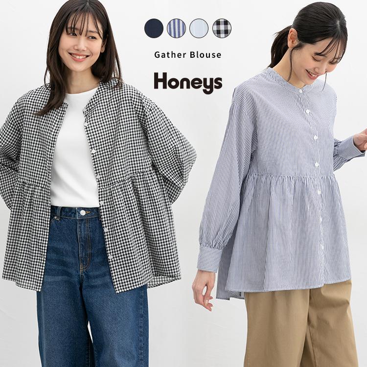 Honeys（ハニーズ） トップス ブラウス 長袖 切替ブラウス ギャザー