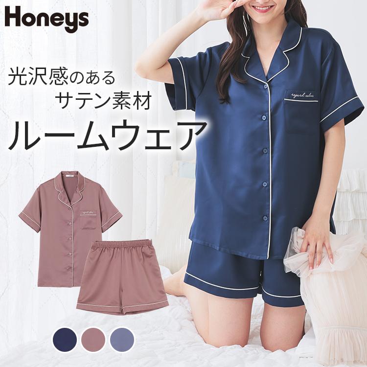 Honeys ルームウェア 部屋着 上下セット シャツ ショートパンツ