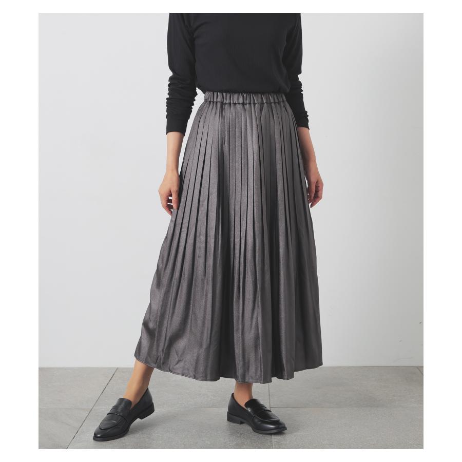 プリーツプリーズ　ロングスカート　グレー　光沢　タイト　シンプル　M プリーツプリーズ ロングスカート グレー 光沢 タイト シンプル