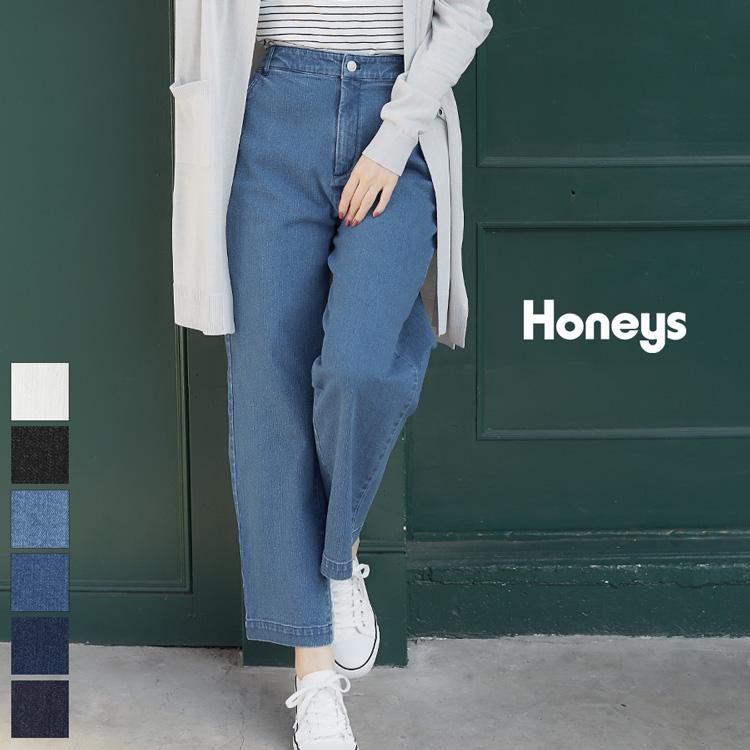ボトムス デニム ストレート ワイド 綿 コットン ウエストゴム 美脚 レディース 秋 Honeys ハニーズ デニムストレートパンツ :5730720515:ハニーズ !店 通販 ショートパンツ シンプル フェミニン カジュアル 女子会 美脚 M