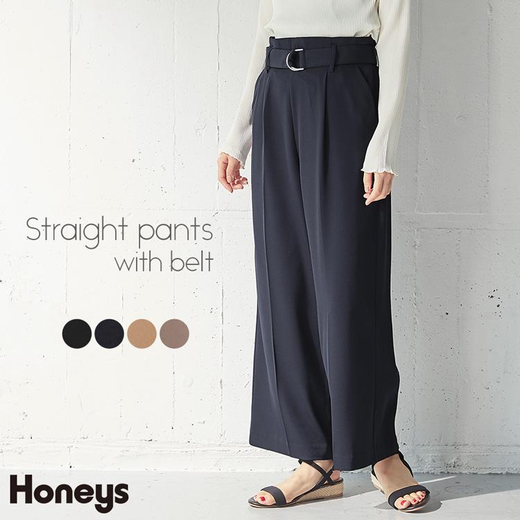 パンツ ストレートパンツ レディース 通勤 オフィス きれいめ 春 夏 秋 冬 夏新作 Honeys ハニーズ ベルト付ストレートパンツ ハニーズ オンラインショップ 通販 Paypayモール