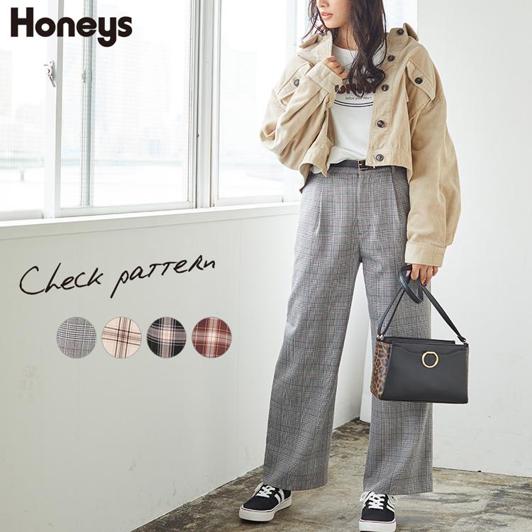 パンツ レディース ストレート チェック 柄 ゴム 秋 冬 新作 Honeys ハニーズ チェックストレートパンツ Web限定llサイズ有 ハニーズ オンラインショップ 通販 Paypayモール