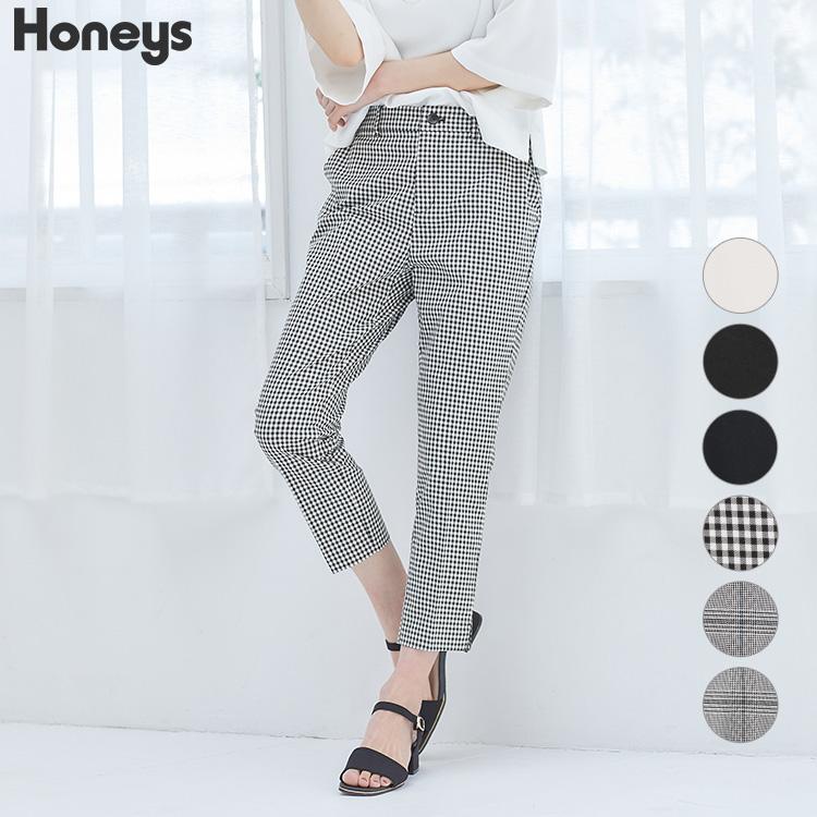 ボトムス パンツ スラックス クロップド丈 アンクル丈 無地 チェック柄 オフィス レディース 夏 Honeys ハニーズ クロップドパンツ  :5730730618:ハニーズ Yahoo!店 - 通販 - Yahoo!ショッピング