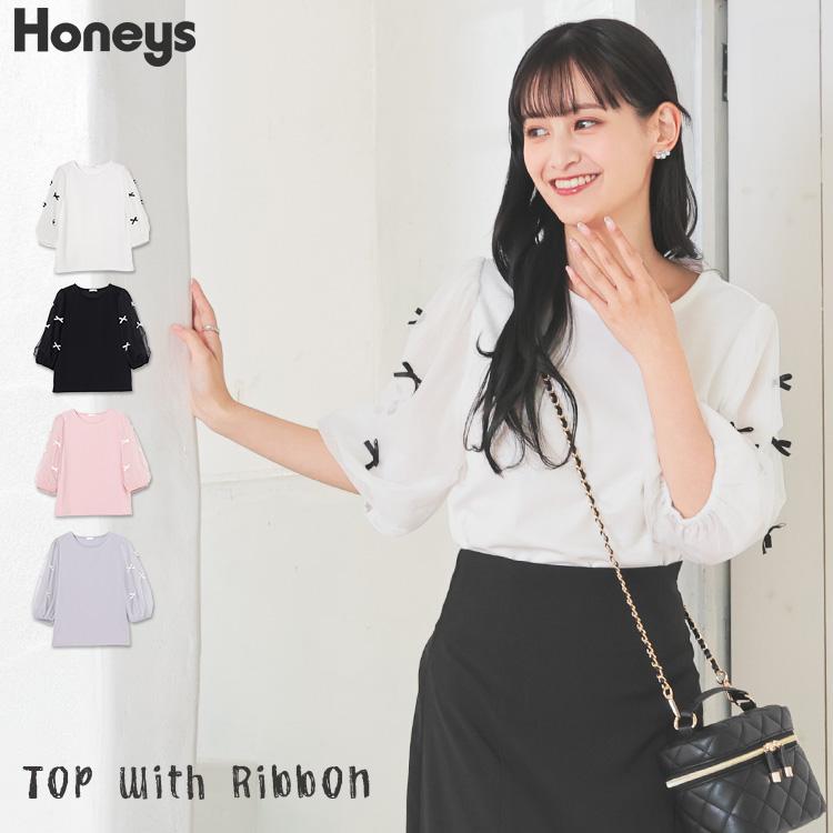 Honeys（ハニーズ） トップス カットソー リボン付トップス クルー