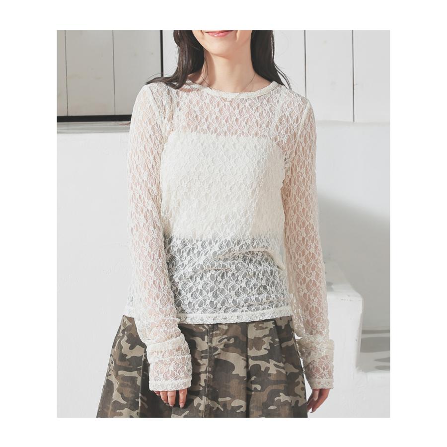 Honeys（ハニーズ） トップス カットソー 長袖 レース 花柄 ストレッチ