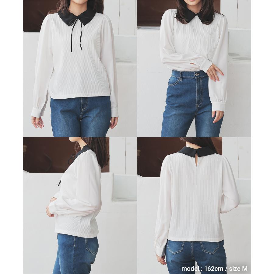 Honeys（ハニーズ） トップス カットソー 長袖 衿付き 配色 リボン