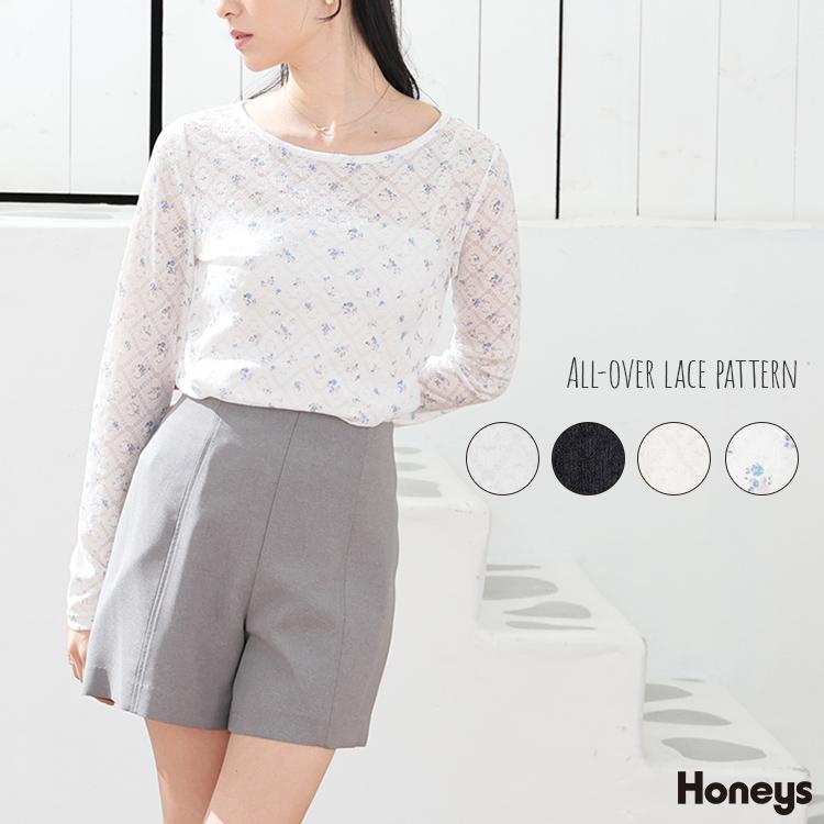 Honeys（ハニーズ） カットソー 長袖 花柄レース ストレッチ レース