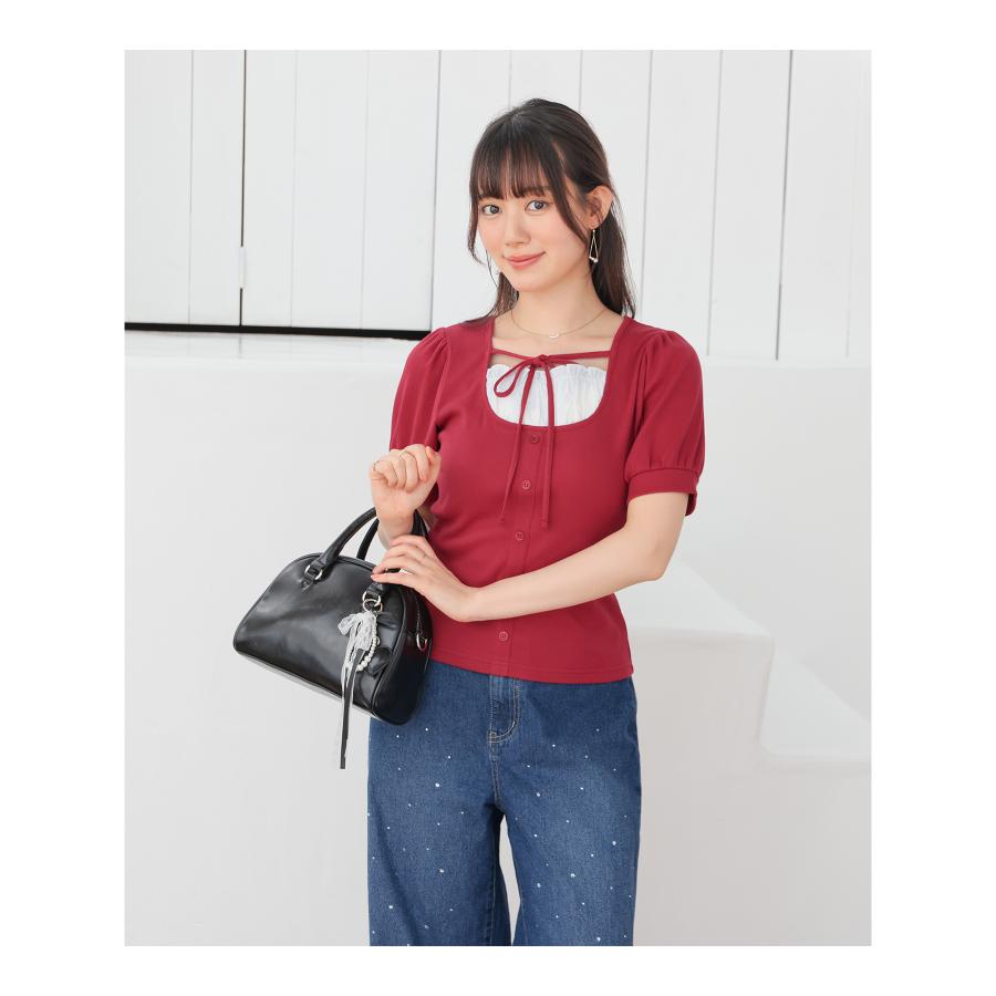 Honeys（ハニーズ） トップス カットソー 半袖 フリル リボン ふんわり