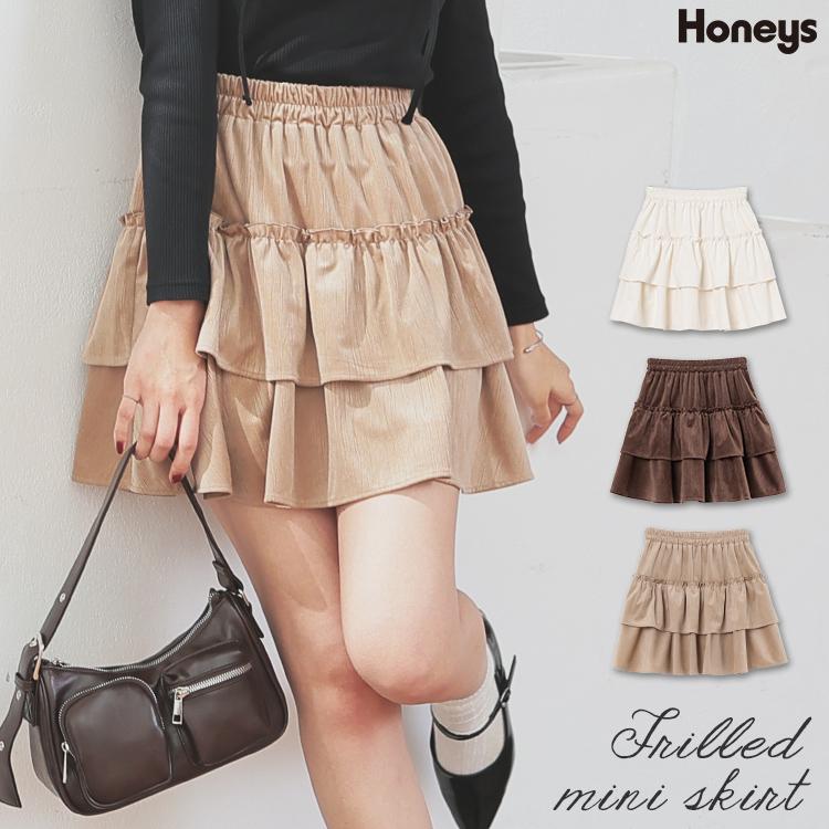 Honeys（ハニーズ） ボトムス ミニ丈 ティアード ベロアジャカード素材