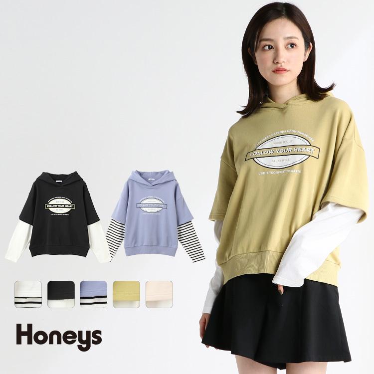 トップス パーカー 重ね着 長袖 おしゃれ ロゴ レイヤード レディース 冬 春 Sale Honeys ハニーズ みせかけパーカー ハニーズ オンラインショップ 通販 Paypayモール