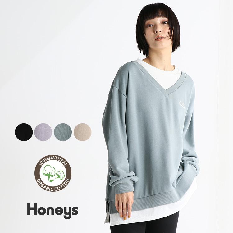 トップス トレーナー 重ね着 長袖 おしゃれ カジュアル ロゴ レイヤード レディース 春 雑誌掲載 Nicola Honeys ハニーズ みせかけ トレーナー ハニーズ Paypayモール店 通販 Paypayモール