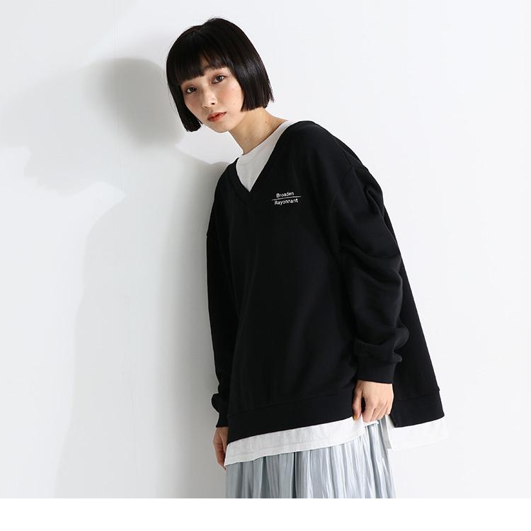 トップス トレーナー 重ね着 長袖 おしゃれ カジュアル ロゴ レイヤード レディース 春 雑誌掲載 Nicola Honeys ハニーズ みせかけ トレーナー ハニーズ オンラインショップ 通販 Paypayモール