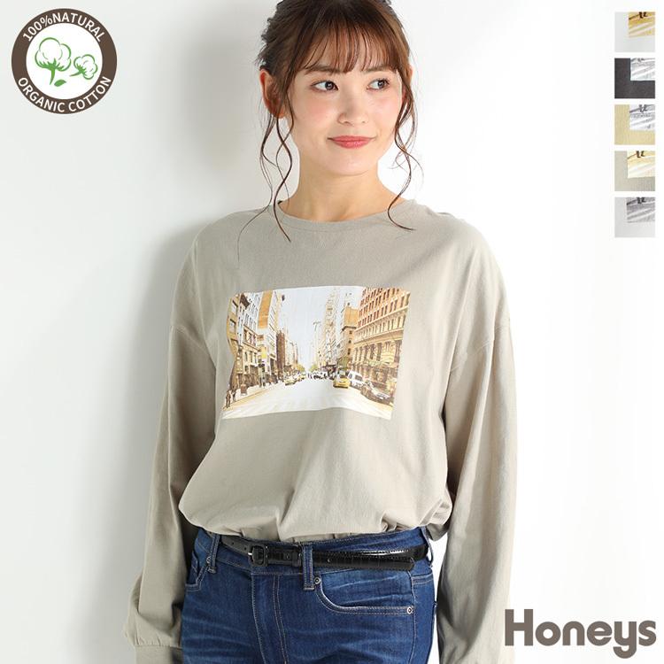 Tシャツ ロンt カットソー レディース 長袖 綿 プリント おしゃれ インナー レディース 春 Honeys ハニーズ フォトプリントｔシャツ ハニーズ オンラインショップ 通販 Paypayモール