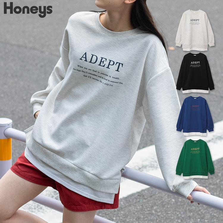 トップス トレーナー スウェット 長袖 レイヤード ロゴ オーバーサイズ レディース 秋 Honeys ハニーズ レイヤードゆるトレーナー  :5850117785:ハニーズ Yahoo!店 - 通販 - Yahoo!ショッピング