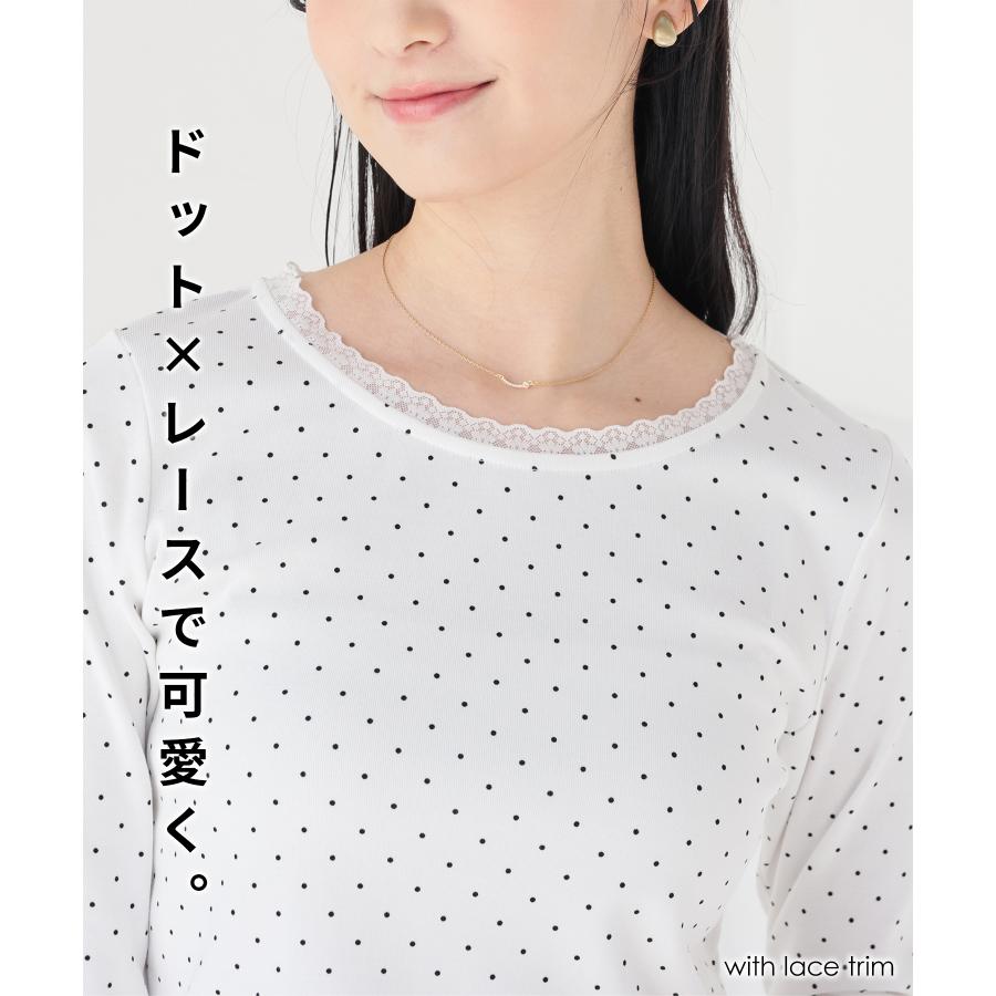 Honeys（ハニーズ） カットソー 長袖 レース付き ドット柄 綿混