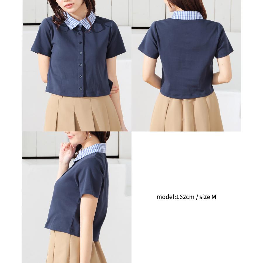 Honeys（ハニーズ） トップス 半袖 衿付き コンパクト 無地 チェック柄