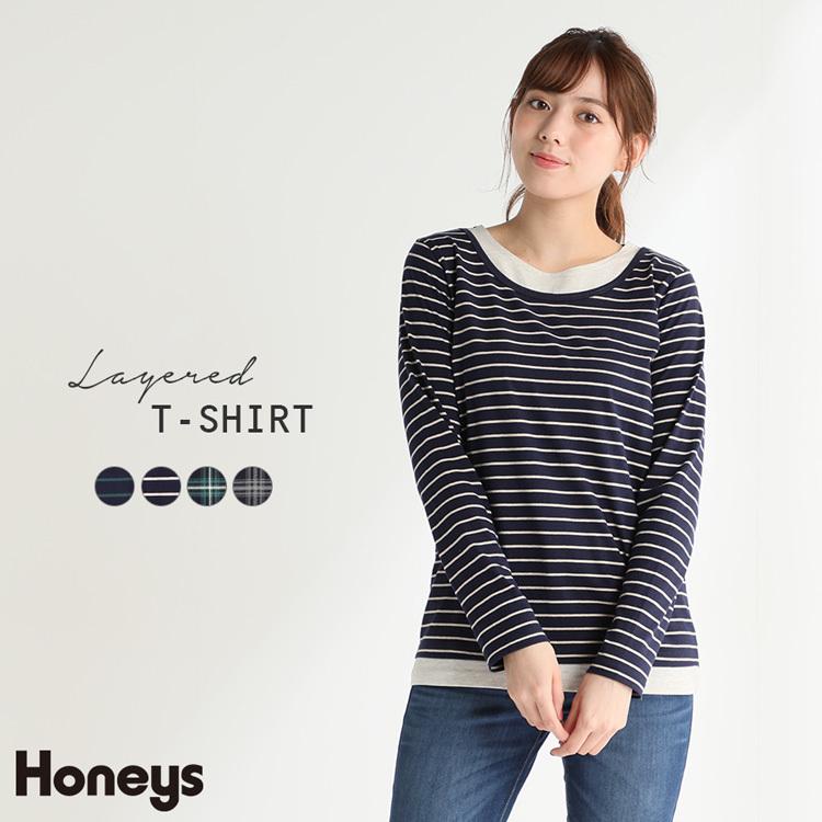 Tシャツ レディース 長袖 おしゃれ カジュアル 綿100 重ね着風 春 夏 秋 冬 Honeys ハニーズ みせかけｔシャツ ハニーズ オンラインショップ 通販 Paypayモール