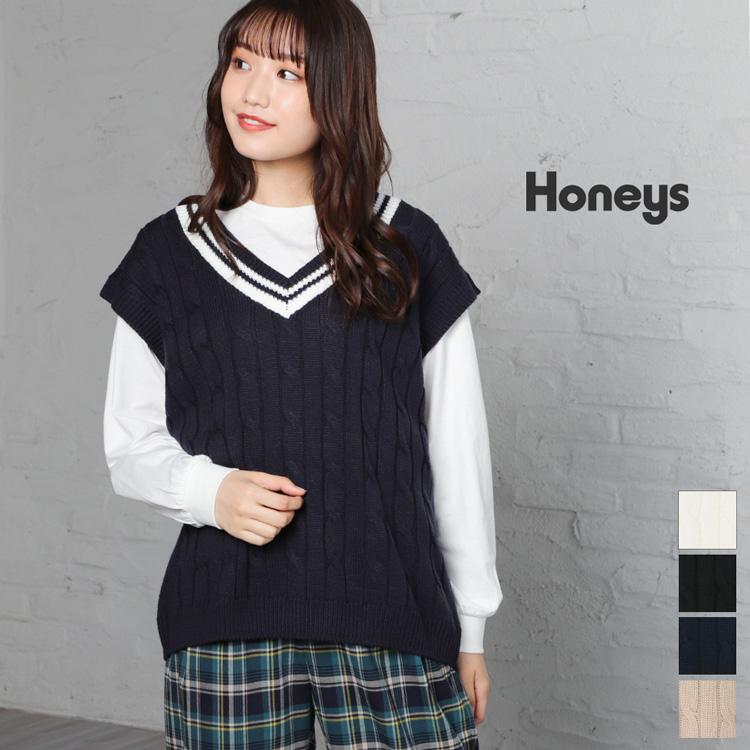 トップス ベスト ニットベスト レイヤード ライン スクールコーデ ｖネック レディース 秋 Honeys ハニーズ ライン入りベスト ハニーズ Yahoo 店 通販 Yahoo ショッピング