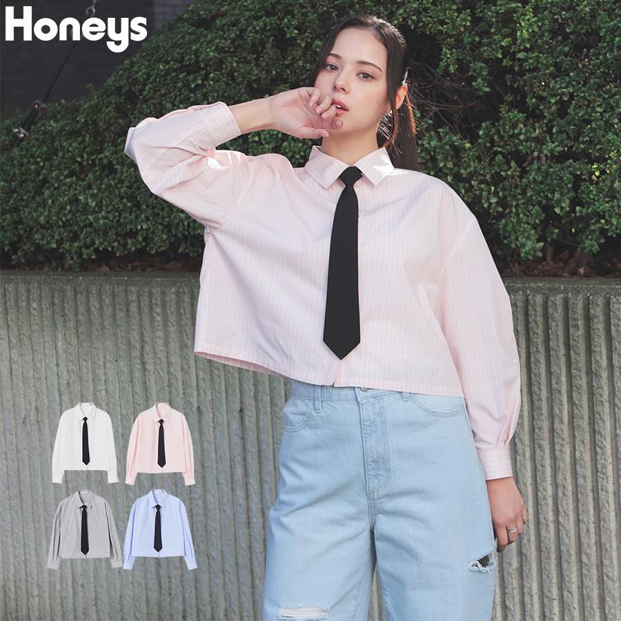 Honeys（ハニーズ） トップス ブラウス 長袖 シャツ 無地 ストライプ柄