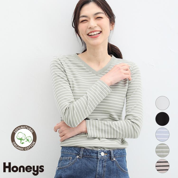 Honeys（ハニーズ） トップス 長袖 Vネック 綿100％ レディース