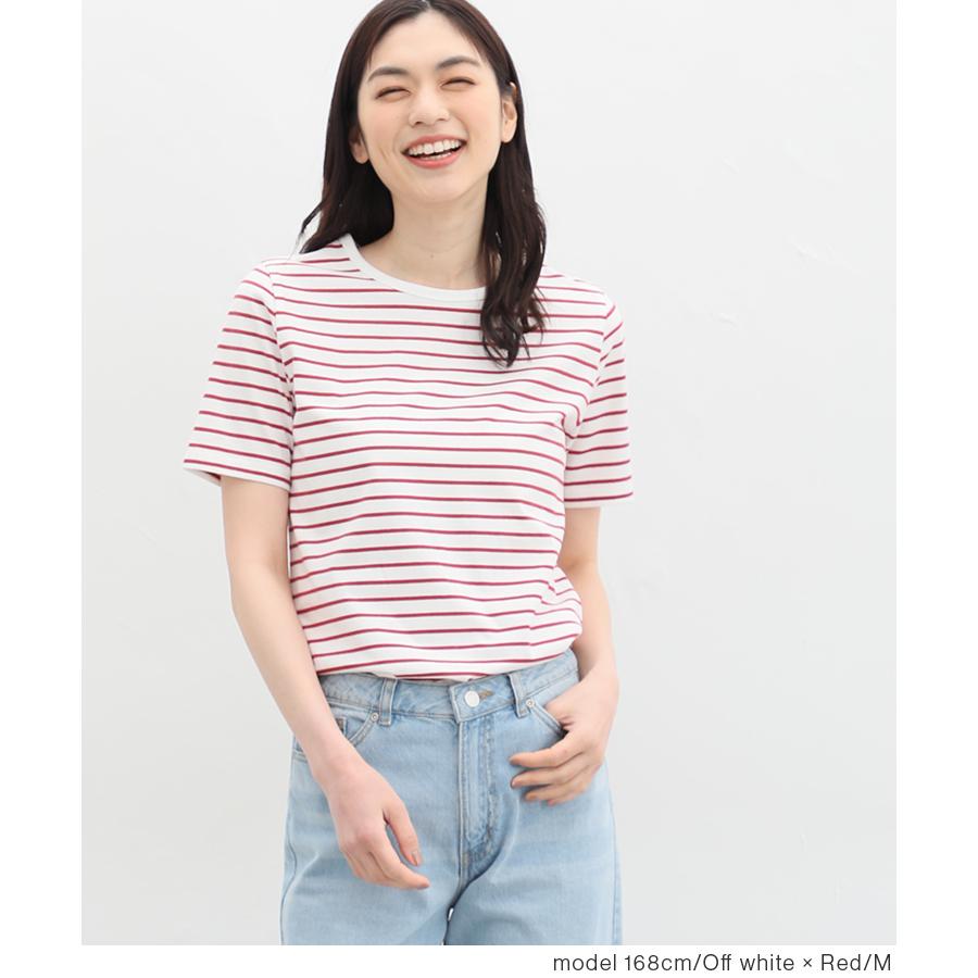 トップス Tシャツ 半袖 綿100％ UVカット インナー ボーダー シンプルT レディース 春 夏 Honeys ハニーズ 半袖ボーダーＴシャツ｜honeys-online｜12