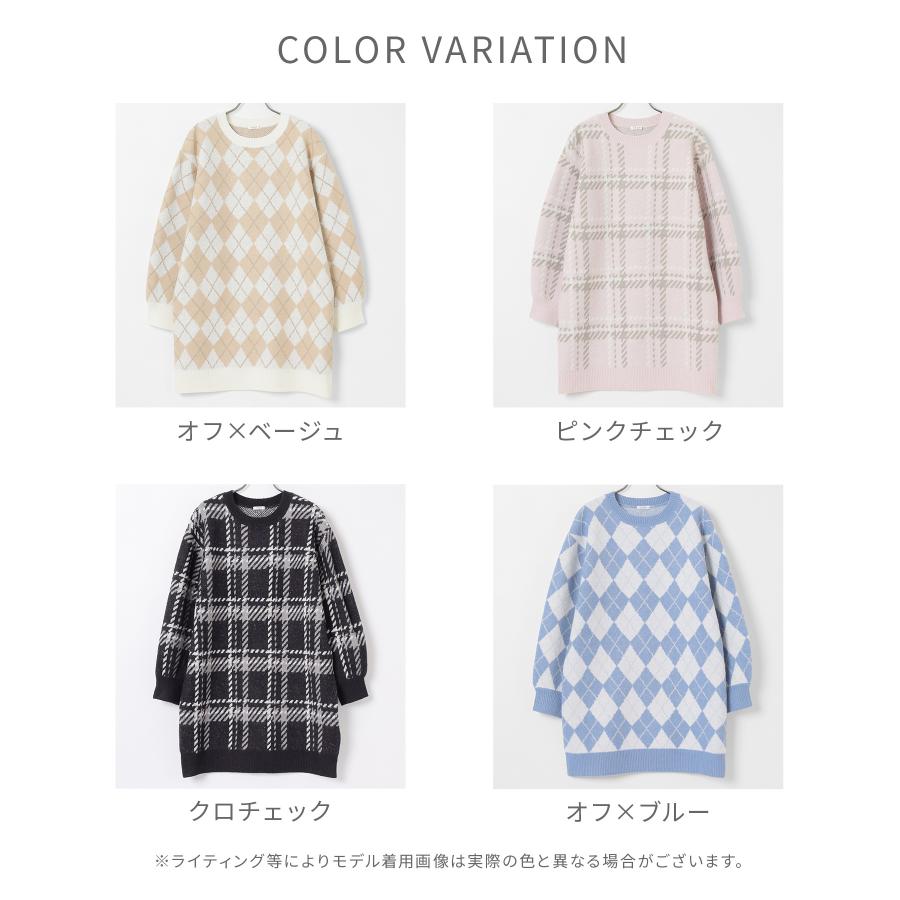 Honeys ワンピース 長袖 ミニ丈 ニットワンピース ジャカード Honeys ワンピース 長袖 ミニ丈 ニットワンピース ジャカード