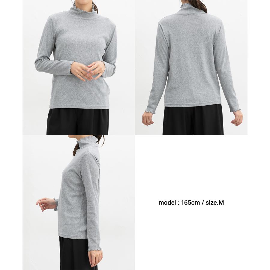 【グレー】引き揃え天竺ドライミックス長袖ハイネックカットソー <LADIES LINE> (LADIES) 1200W-60494-GustyGrey-0-