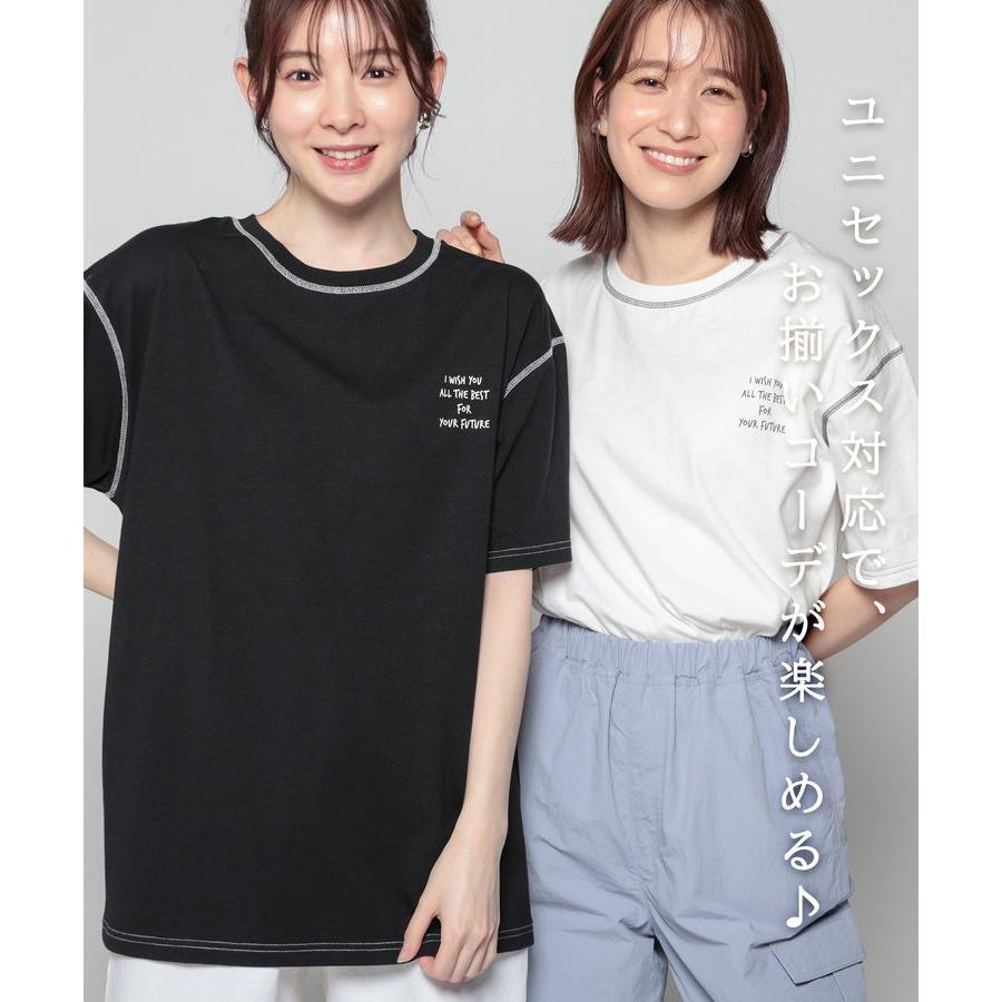 トップス Tシャツ カットソー 半袖 ロゴ オーバーサイズ 男女兼用 ユニセックス レディース 夏 Honeys ハニーズ 配色ステッチゆるロゴＴ｜honeys-online｜06