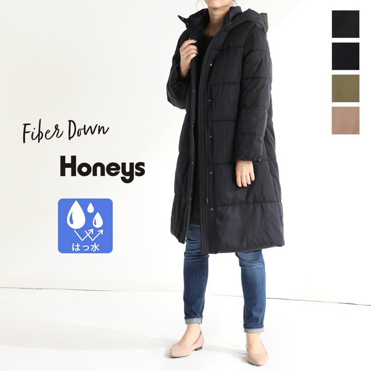 コート ジャケット レディース ロング ダウン風 通勤 カジュアル フード 撥水 冬 Sale セール Honeys ハニーズ ファイバーダウンコート ハニーズ オンラインショップ 通販 Paypayモール