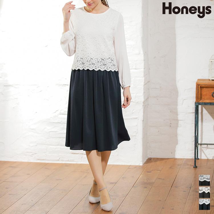 ワンピース 長袖 ミモレ丈 花柄レース ドッキング セレモニー 入学式 卒園式 レディース 春 Honeys ハニーズ ドッキングワンピース ハニーズ Yahoo 店 通販 Yahoo ショッピング