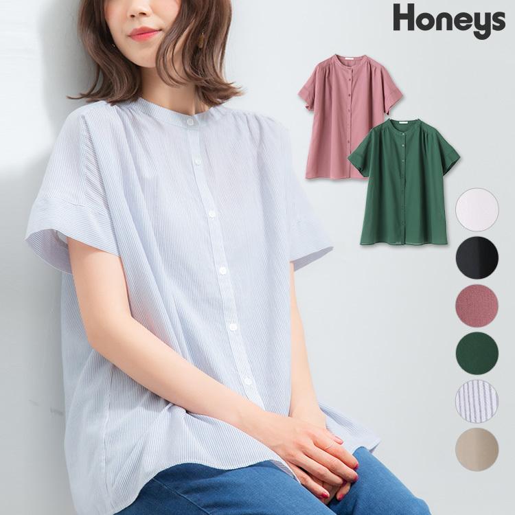 96 以上節約 トップス ブラウス 半袖 マオカラー フレンチスリーブ 無地 ふんわり おしゃれ レディース 夏 Honeys ハニーズ マオカラーブラウス Whitesforracialequity Org