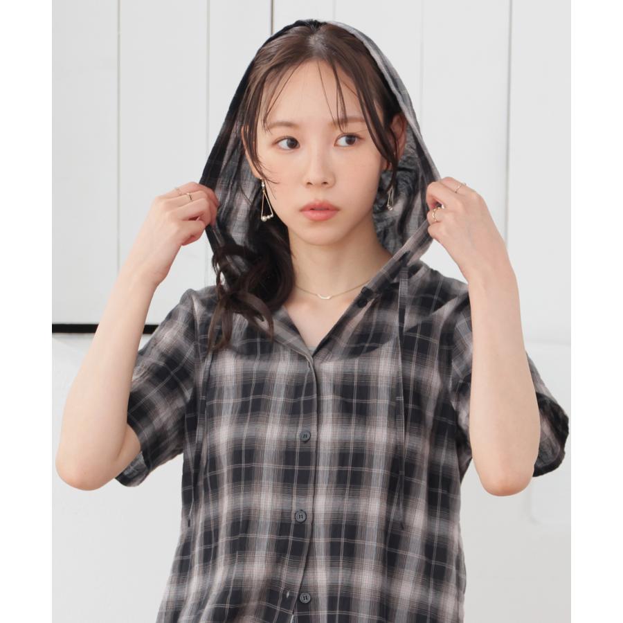 Honeys（ハニーズ） トップス ブラウス 半袖 フード付き チェック柄