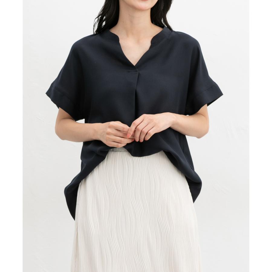 hono出品 Honeys トップス ブラウス 半袖 スキッパーブラウス マオカラー