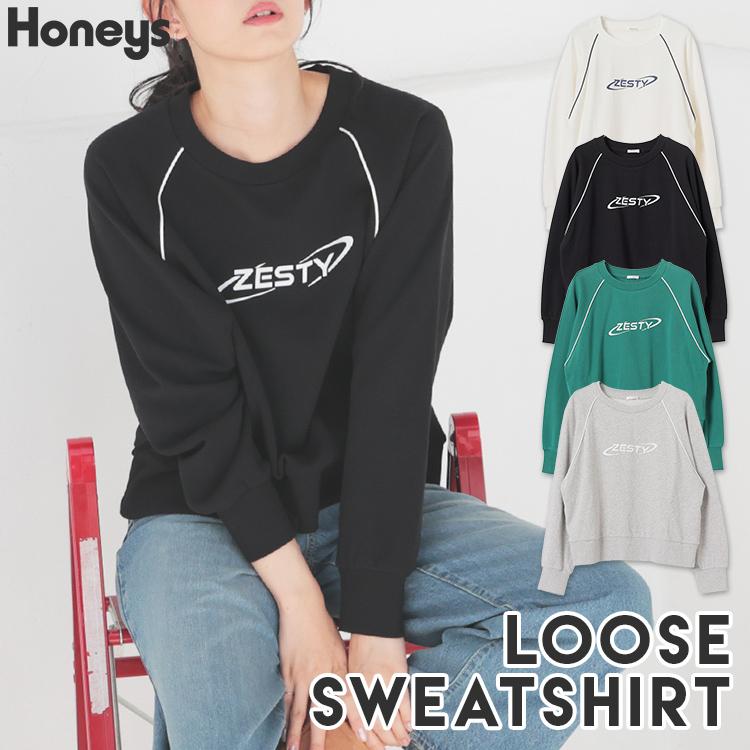 Honeys（ハニーズ） トップス スウェット 長袖 配色 ライン ゆったり