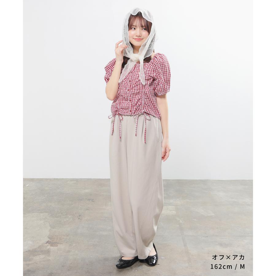 Honeys（ハニーズ） トップス ブラウス 半袖 ドロスト 無地 チェック柄