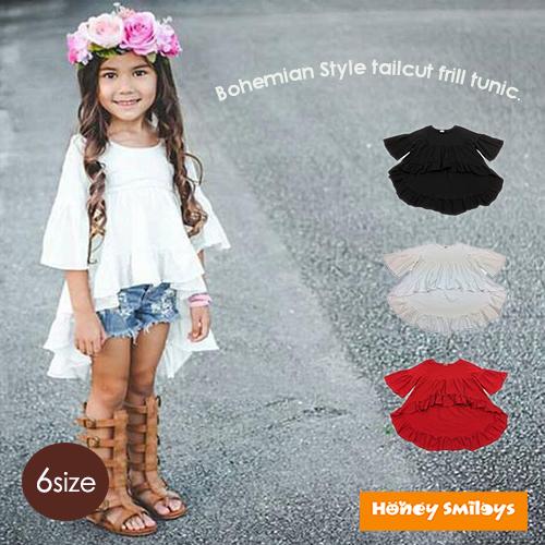 キッズ 女の子 ボヘミアンスタイル フリル チュニック 七分袖 ワンピース ジュニア ガールズ 子供服 韓国服 ポイント消化 019 ベビー キッズのお店 ハニスマ 通販 Yahoo ショッピング