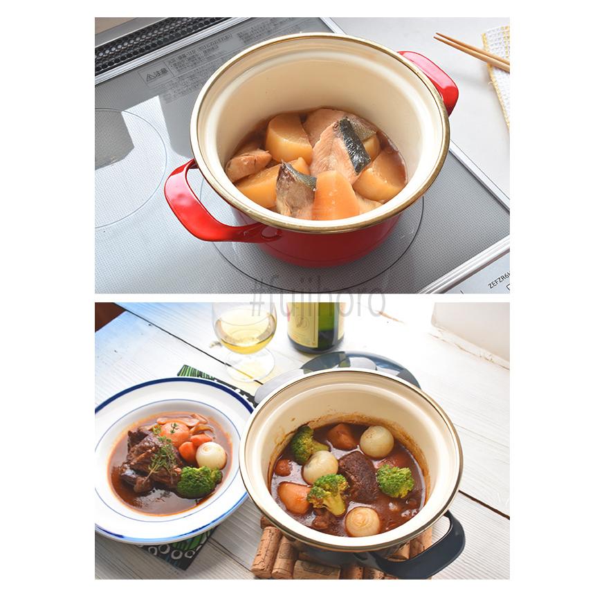 富士ホーロー ホーロー 琺瑯 両手鍋 16cm ココット EXシリーズ