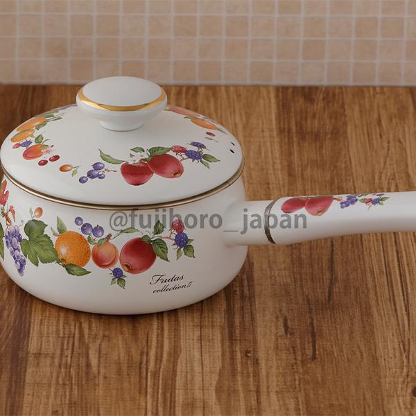 ホーロー 送料無料 琺瑯 ほうろう 富士ホーロー 片手鍋 18cm フルータスコレクション ホーロー鍋 フルーツ柄 安心のメーカー直販 |  | 04