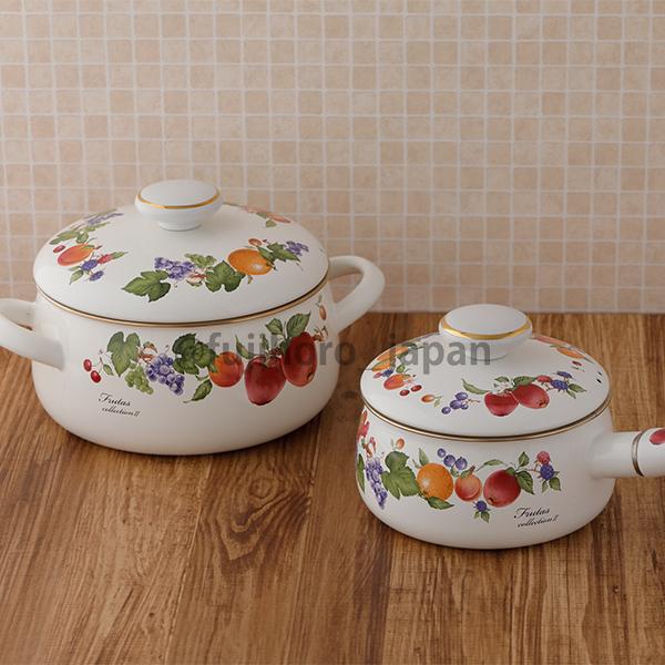 ホーロー 送料無料 琺瑯 ほうろう 富士ホーロー 片手鍋 18cm フルータスコレクション ホーロー鍋 フルーツ柄 安心のメーカー直販 |  | 05