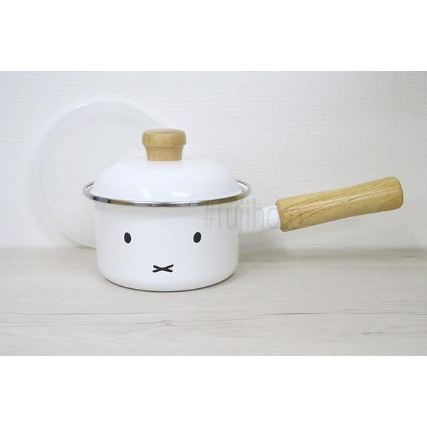 安心のメーカー直販 片手鍋　富士ホーロー12cm ミルクパン 片手鍋 ホーロー鍋 直火 シンプル 白 ミッフィー おかお | 富士ホーロー