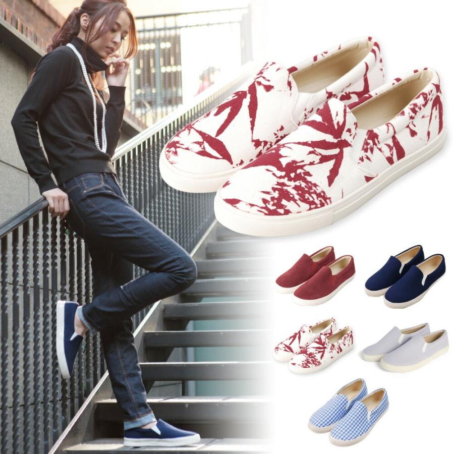 スニーカー スリッポン レディース ぺたんこ シューズ 靴 S M L Ll レッド ネイビー チェック ブルー グレー B1166 ホンコンマダム 通販 Yahoo ショッピング