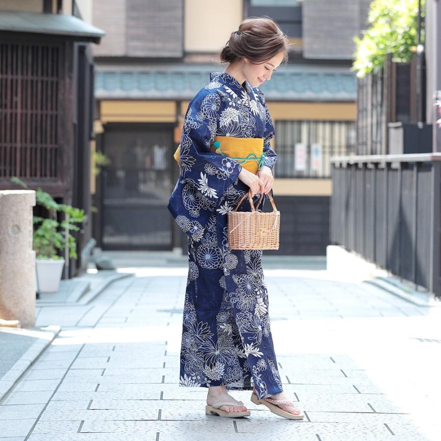 浴衣 レディース 3点セット (ゆかた/帯/下駄) 紺 菊 (ネイビー/菊 浴衣 レディース 3点セット (ゆかた/帯/下駄) 紺 菊 (ネイビー/菊