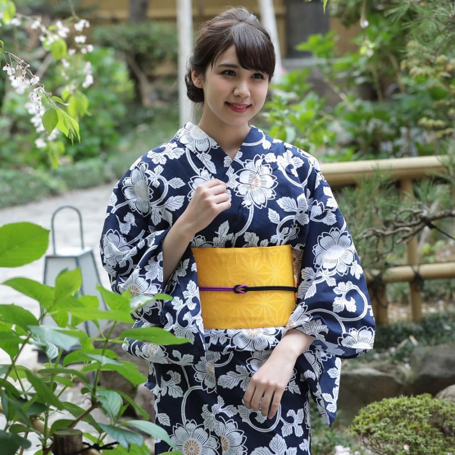 WEB限定カラー お得な♡浴衣 レディース 紫 青 黒 帯付き 5点セット