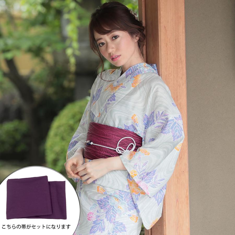 浴衣 レディース 3点セット (ゆかた/帯/下駄) 紫 波紋 (パープル/はもん)レトロ 古典柄 花柄 浴衣 セット 20代 30代 浴衣 2019 ホンコンマダム :d70300:ホンコンマダム 通販 浴衣 花柄 パープル