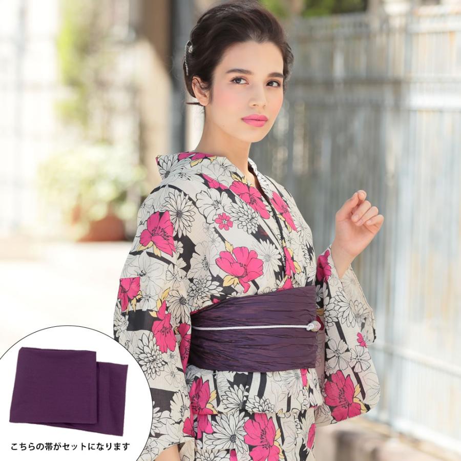ホワイトブラウン 【美品】浴衣 水色 百合 ユリ レトロ 古典柄 花柄 通販 新品未使用 モダン百合浴衣セット
