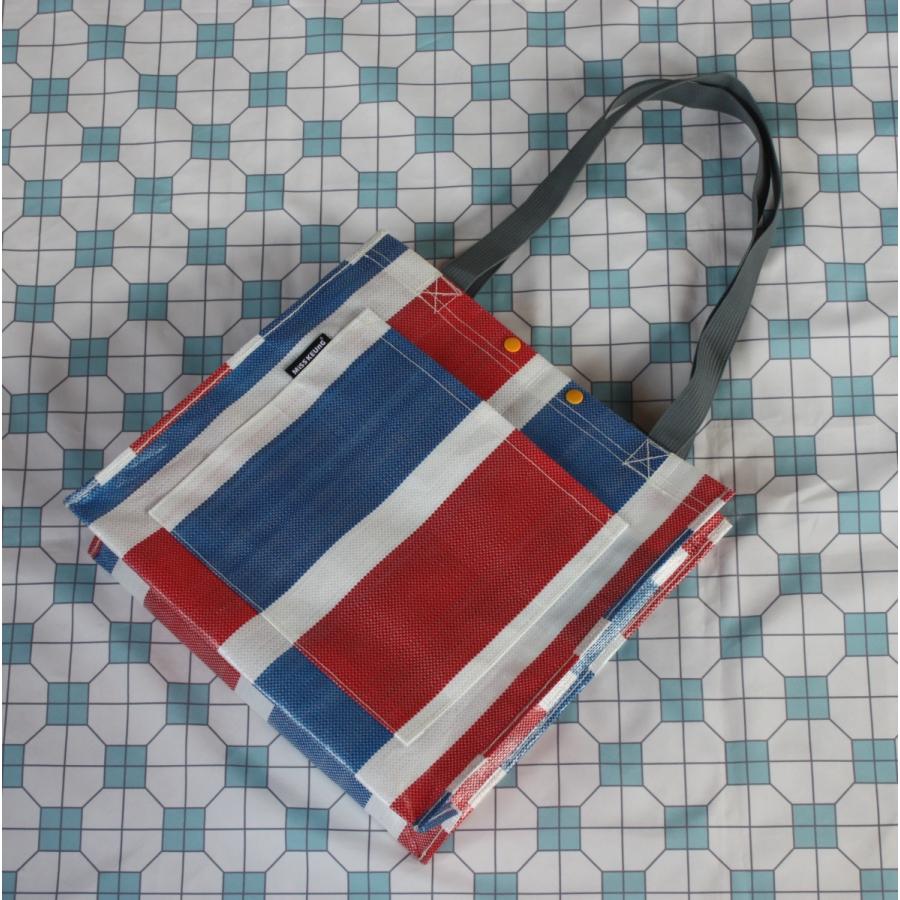 ハンドメイド＊チェック柄のエコバッグ/トートバッグ2点 香港絵柄 紅白藍 膠袋 チェック模様 ハンドメイド プラスチック繊維